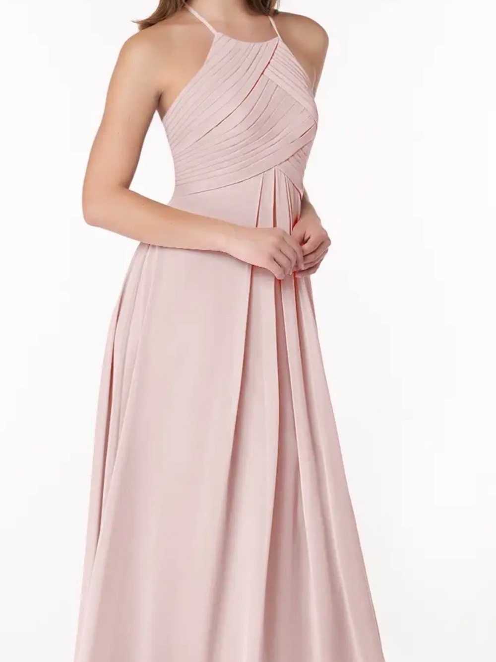 Azazie Elegant Blush Pink Pleated Halter Evening Dress